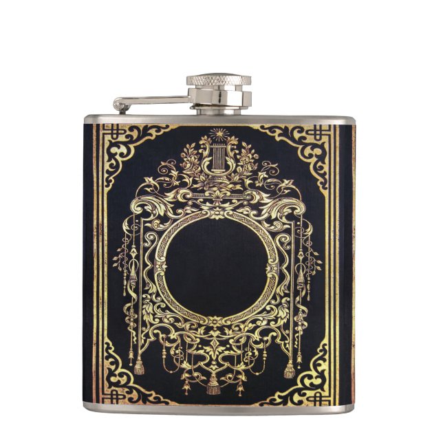 Falln Ornate Gold Frame (Perfect for a Monogram!) Hip Flask (Front)