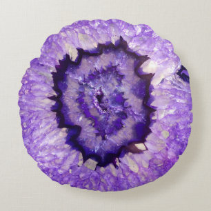 Falln Purple Agate Geode Round Pillow
