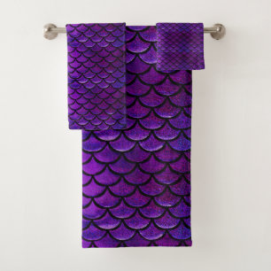 Falln Purple And Blue Mermaid Scales Bath Towel Set