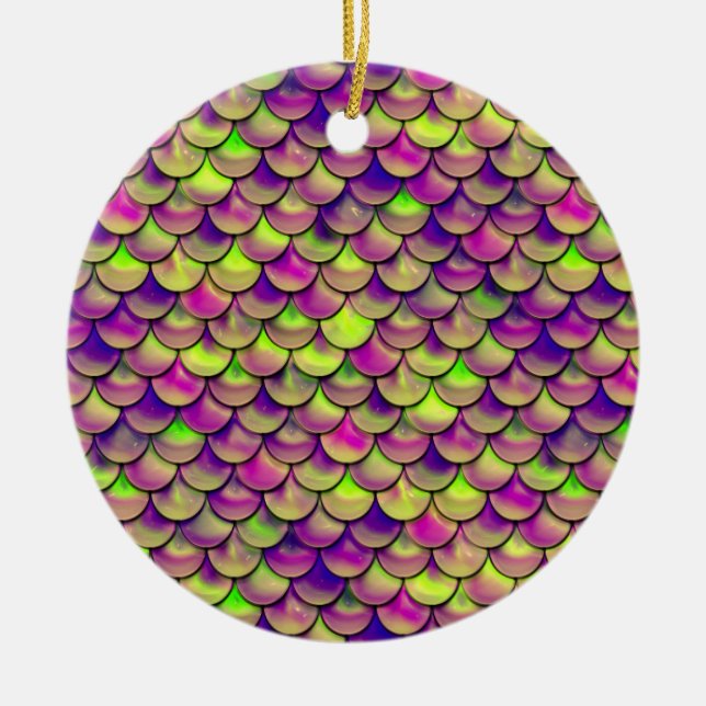 Falln Purple and Green Scales Ceramic Ornament (Front)