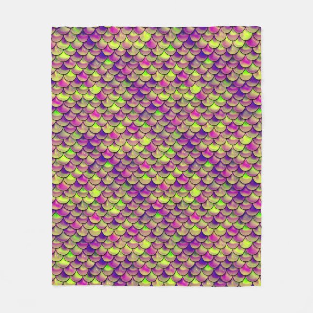 Falln Purple and Green Scales Fleece Blanket (Front)