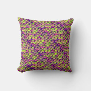 Falln Purple and Green Scales Throw Pillow
