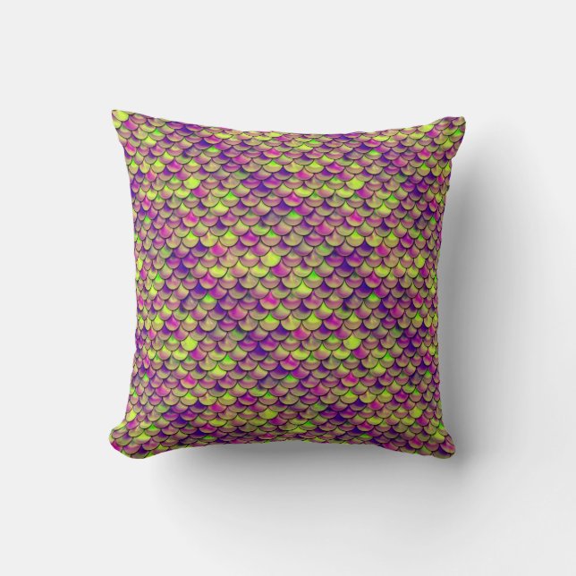 Falln Purple and Green Scales Throw Pillow (Front)