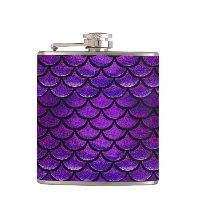 Falln Purple & Blue Mermaid Scales Hip Flask (Front)