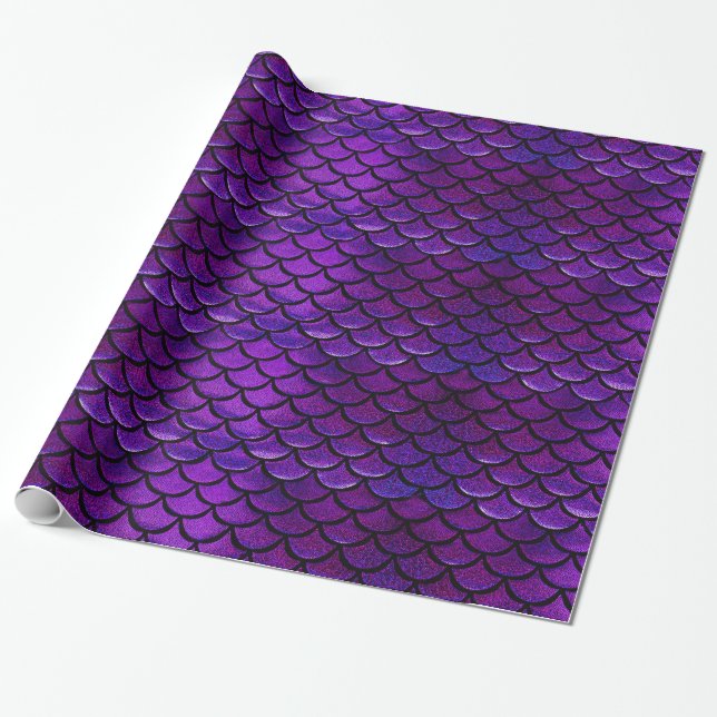 Falln Purple & Blue Mermaid Scales Wrapping Paper (Unrolled)