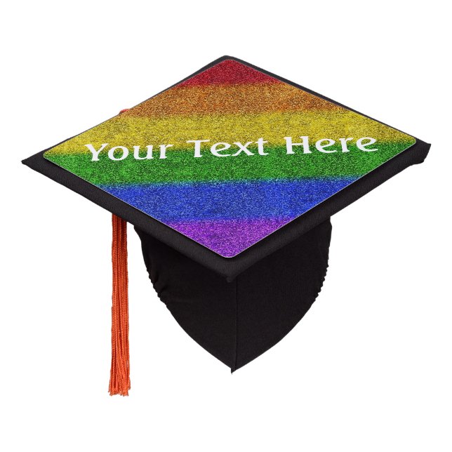 Falln Rainbow Glitter Gradient Graduation Cap Topper (Angled)