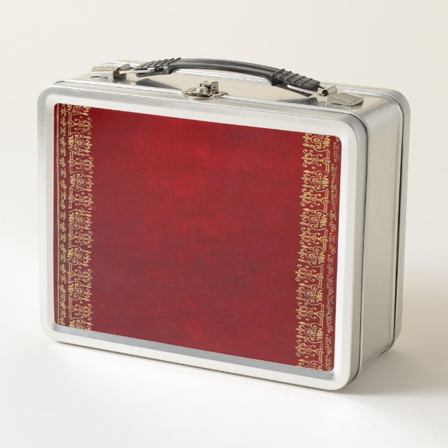 Falln Red And Gilded Gold Metal Lunch Box (Front)