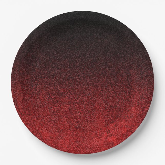 Falln Red & Black Glitter Gradient Paper Plate (Front)