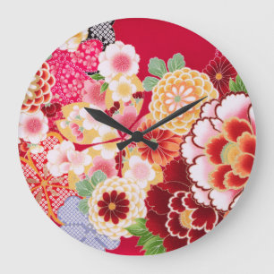 Falln Red Floral Burst Large Clock