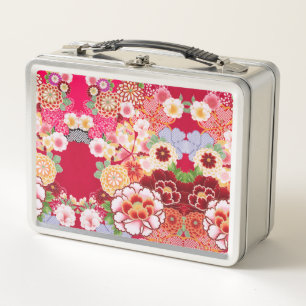 Falln Red Floral Burst Metal Lunch Box