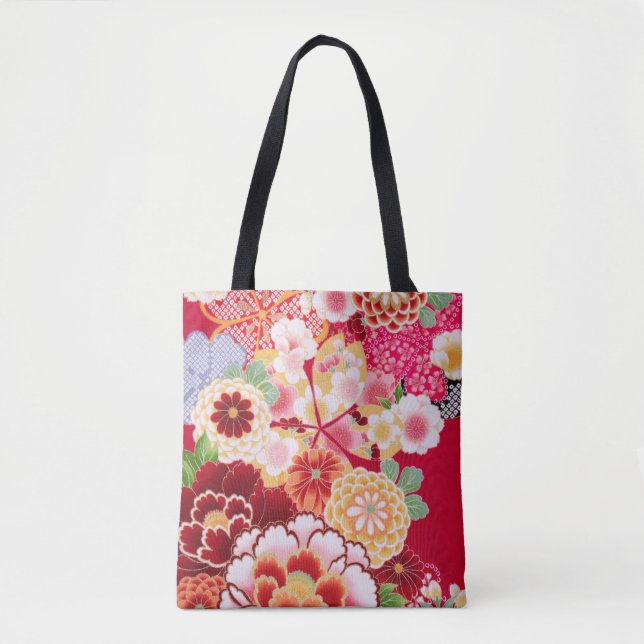 Falln Red Floral Burst Tote Bag (Front)