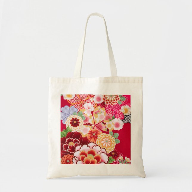 Falln Red Floral Burst Tote Bag (Front)