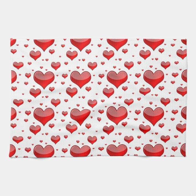 Falln Red Hearts (You Choose Background Colour!) Kitchen Towel (Horizontal)