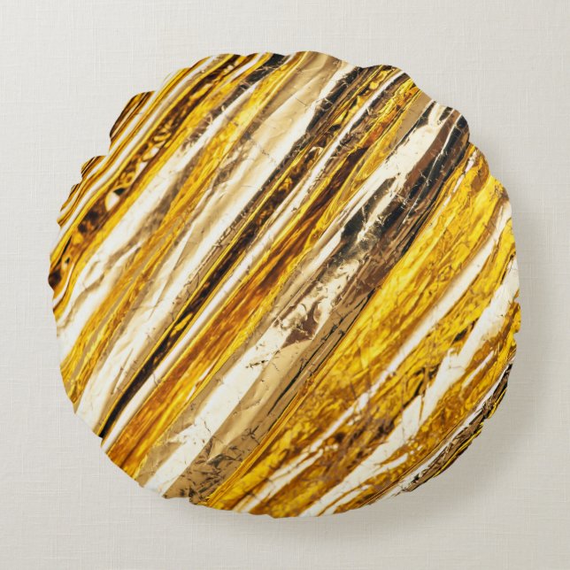 Falln Shimmering Gold Foil Round Pillow (Front)
