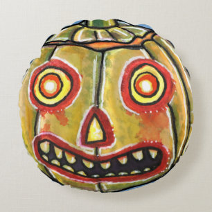 Falln Spooky Pumpkin Vintage Halloweenies Round Pillow