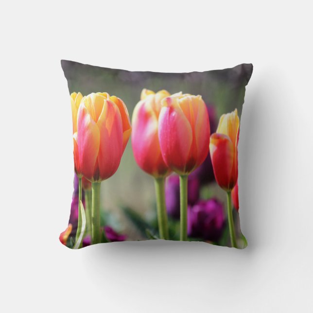 Falln Tulips Aflame Throw Pillow (Front)