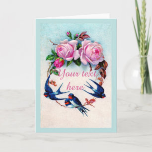 Falln Victorian Blue Birds and Roses Card