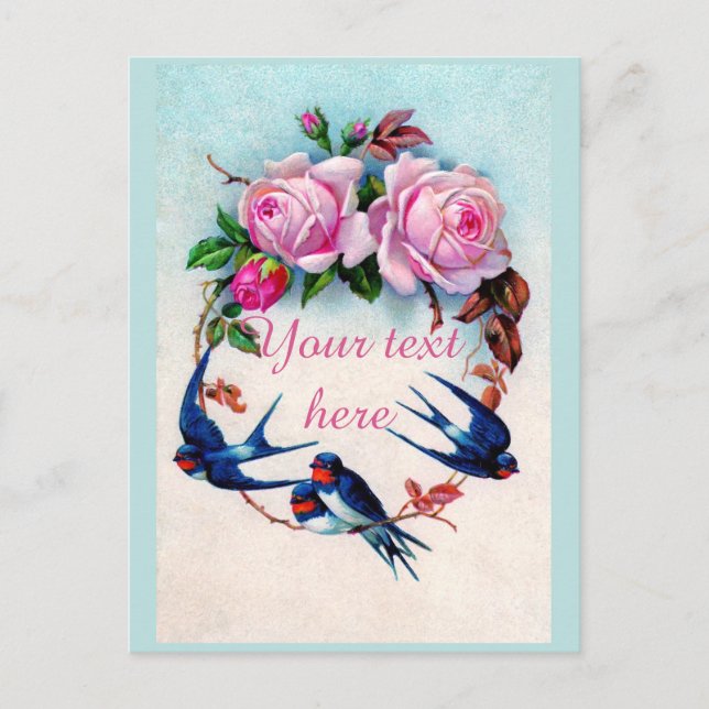 Falln Victorian Blue Birds and Roses Postcard (Front)