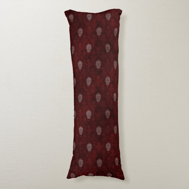 Falln Victorian Skulls Red Body Pillow (Front Vertical)