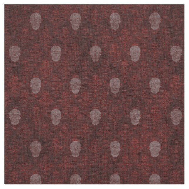 Falln Victorian Skulls Red Fabric (Close Up)