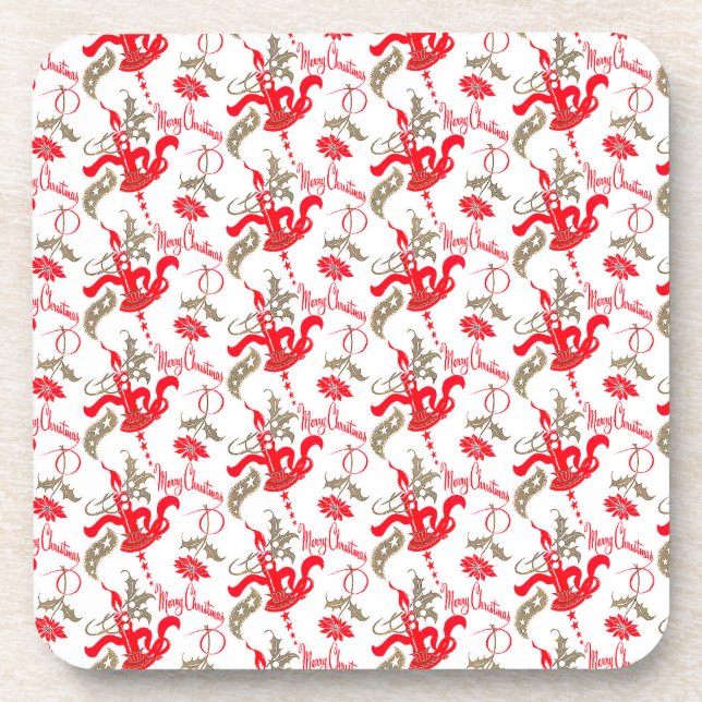 Falln Vintage Merry Christmas Candles Coaster (Front)