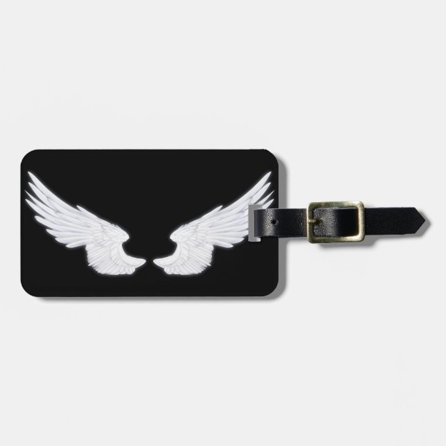 Falln White Angel Wings Luggage Tag (Front Horizontal)
