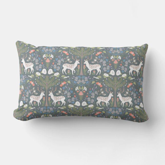 Fallow Deer and Morning Glorys in Quiet Brush Lumbar Pillow (Front)