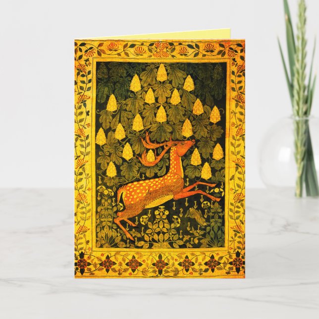 FALLOW DEER,FLOWERS CHESTNUT TREE Christmas Holiday Card (Front)