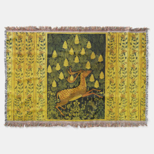 FALLOW DEER,FLOWERS CHESTNUT TREE Green Yellow Throw Blanket