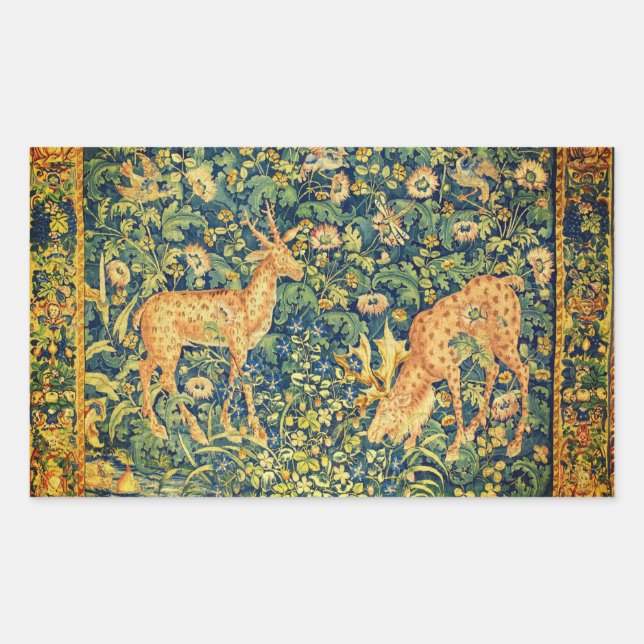 FALLOW DEER PAIR,GOTHIC FANTASY FLOWERS,Green Sticker (Front)