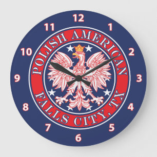 Falls City Texas Polish American Eagle Large Clock