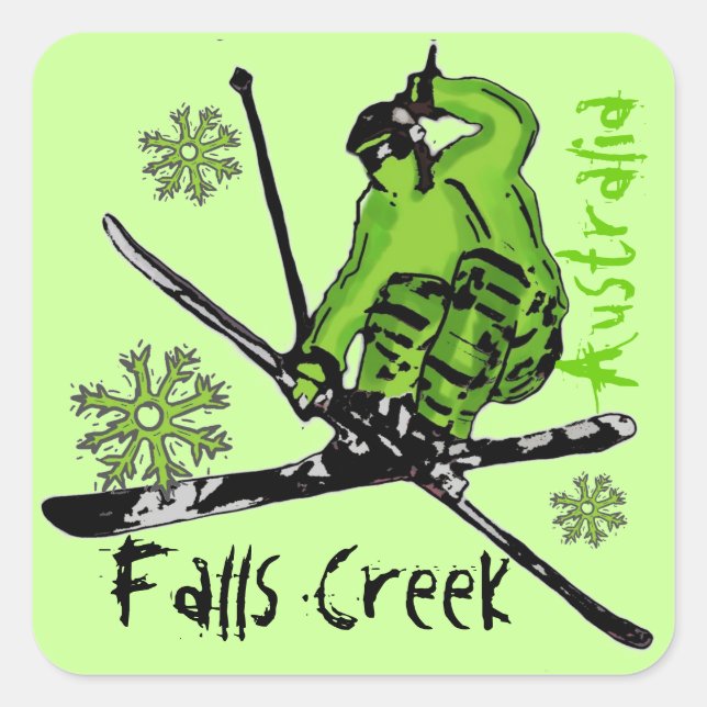 Falls Creek Australia green theme ski stickers (Front)