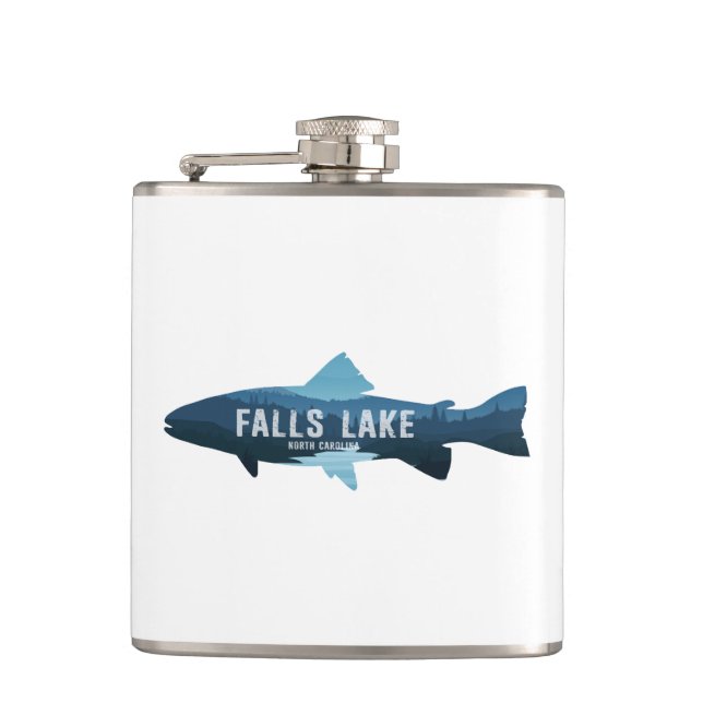 Falls Lake North Carolina Fish Hip Flask (Front)