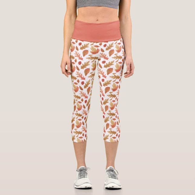 Falls to Nature Autumn Leaves Earthy Sweet Pastel Capri Leggings (Front)