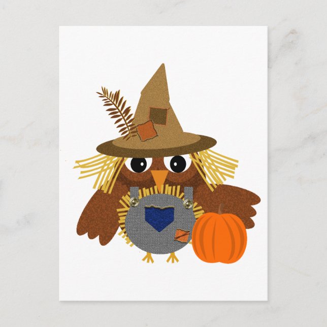 Fally the Adorable Scarecrow Owl Postcard (Front)