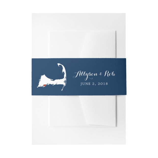 Falmouth Blue Cape Cod Map with heart | Wedding Invitation Belly Band (Front Example)
