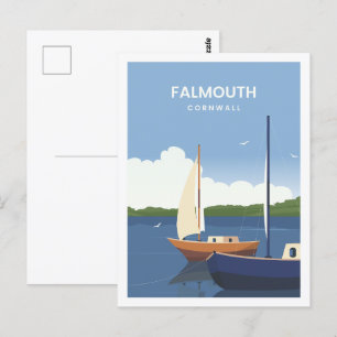 Falmouth Cornwall England Travel Illustration Postcard