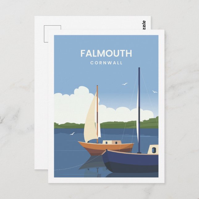 Falmouth Cornwall England Travel Illustration Postcard (Front/Back)