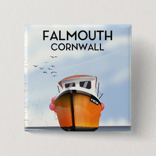 Falmouth Cornwall Fishing boat travel poster 2 Inch Square Button