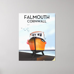 Falmouth Cornwall Fishing boat travel poster Canvas Print