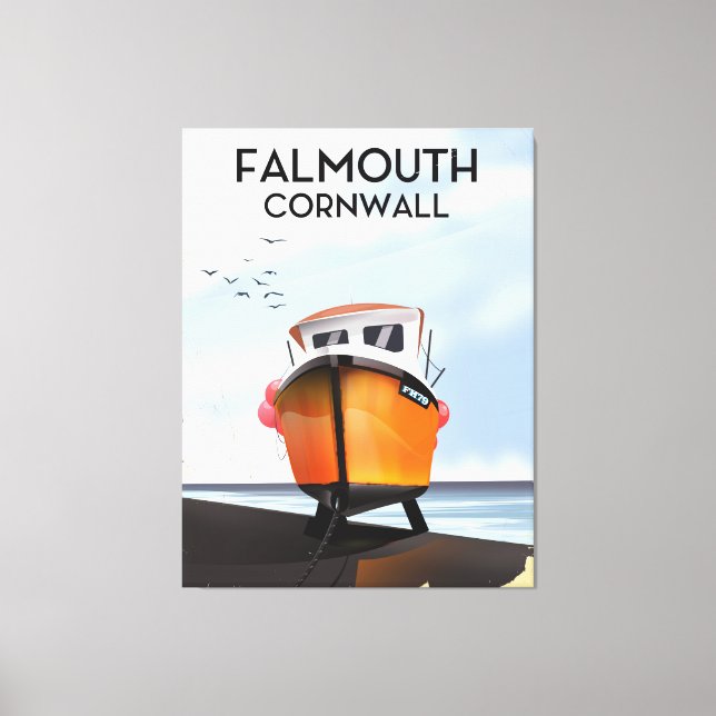 Falmouth Cornwall Fishing boat travel poster Canvas Print (Front)