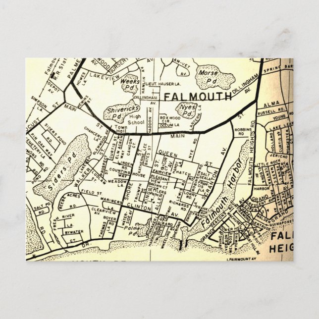 Falmouth, MA Carte Vintage (Devant)