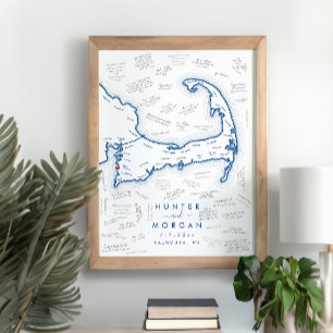Falmouth MA Mariage Bleu Moderne Poster du livre d