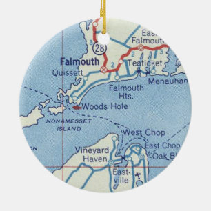 Falmouth MA Vintage Map Ceramic Ornament