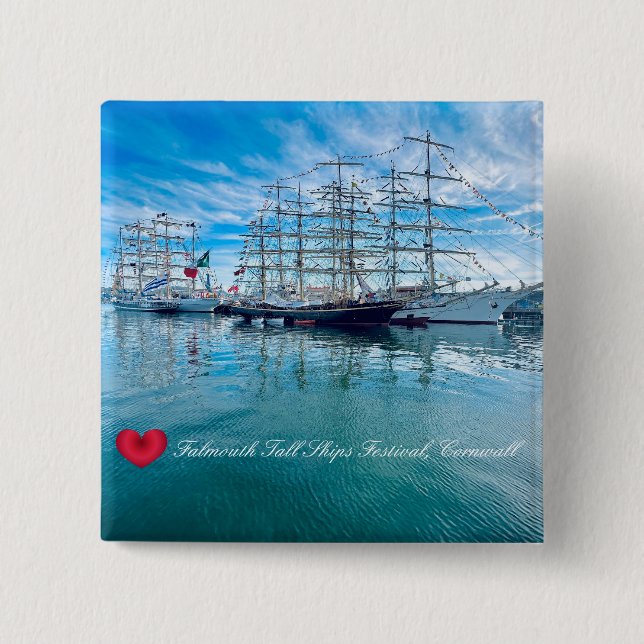 FALMOUTH TALL SHIPS FESTIVAL Cornwall Photo 2 Inch Square Button (Front)