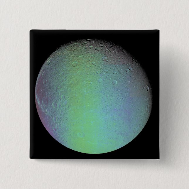 False colour view of Saturn's moon Dione 2 Inch Square Button (Front)