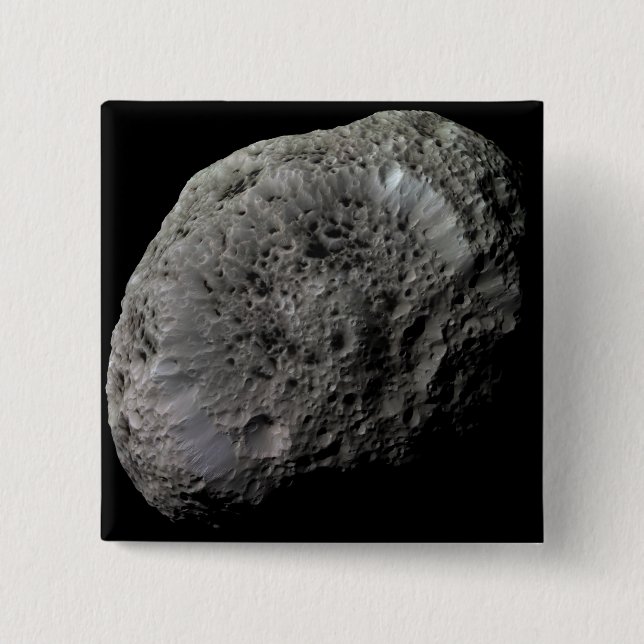 False-colour view of Saturn's moon Hyperion 2 Inch Square Button (Front)