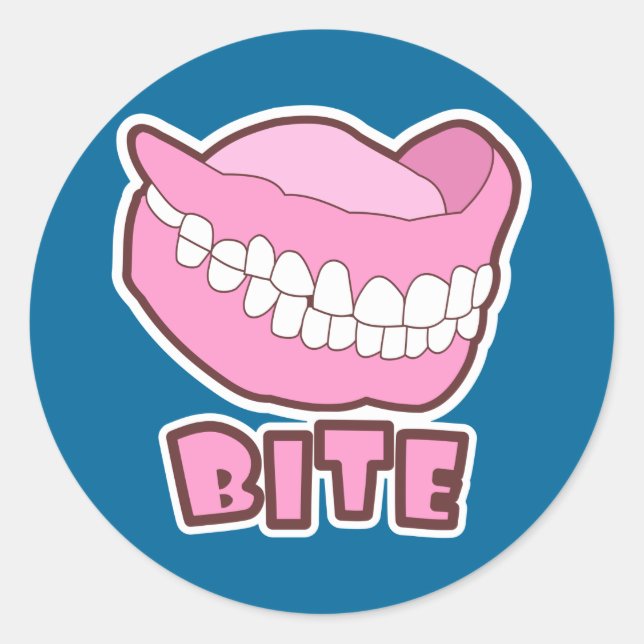 False Teeth Dentures Bite Classic Round Sticker (Front)