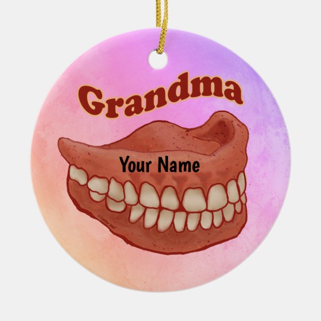 False Teeth Grandma  Ceramic Ornament (Front)