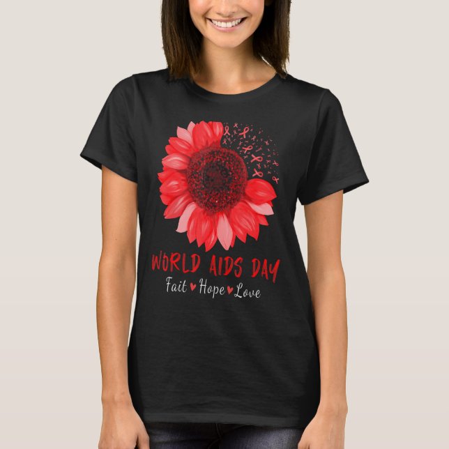 Falth Hope World AIDS Day Awareness Daisy Flower R T-Shirt (Front)